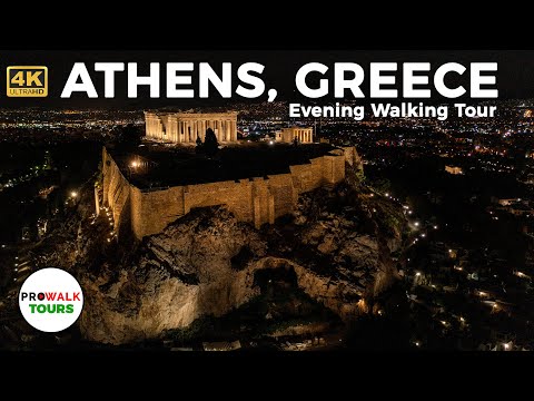 Athens, Greece Evening Walking Tour - with Captions! [4K|UHD]