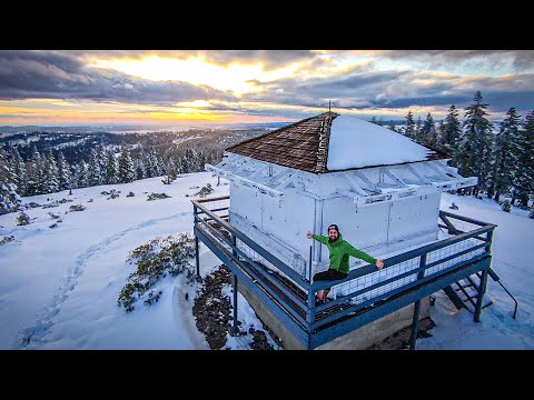 Overnight at a MOUNTAIN TOP CABIN in Deep Snow!