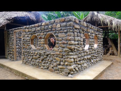 PRIMITIVE SKILLS; BUILD CABIN from 7,900 stone (Building Stone House)
